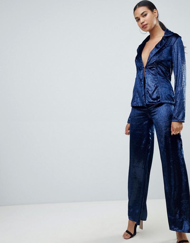 Club L Metallic Velvet Pants-navy