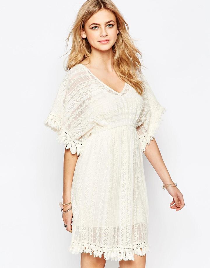 Hazel Lace Flutter Sleeve Dress - Natural