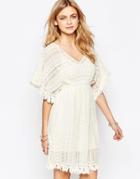 Hazel Lace Flutter Sleeve Dress - Natural