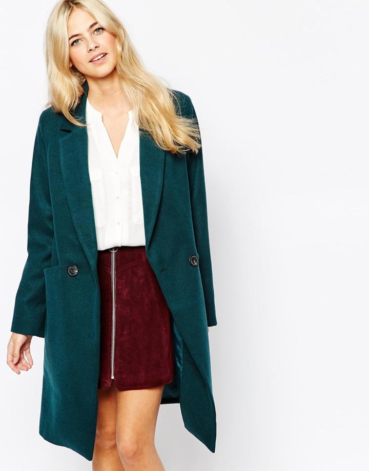 Oasis Double Breasted Car Coat - Green