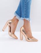 Public Desire Rose Gold Block Heel Pumps - Gold