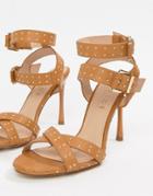 Office Hardcore Studded Camel Strappy Heeled Sandals - Beige
