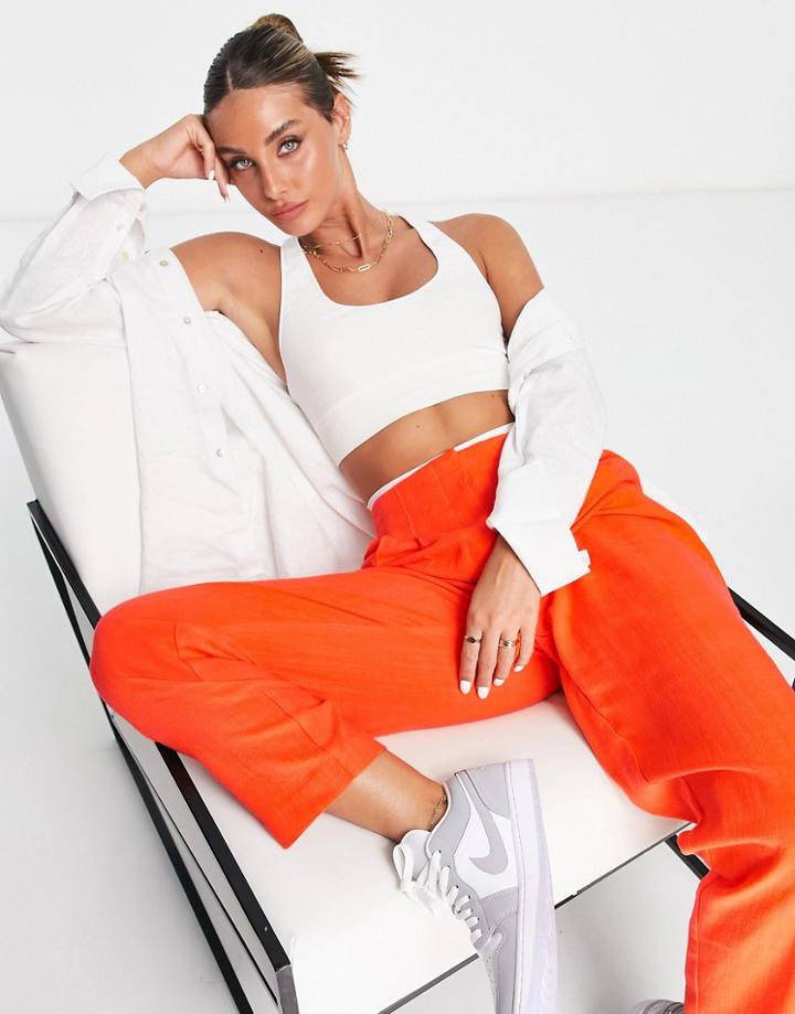 Asos Design Linen Soft Tapered Mom Pants In Flame-multi