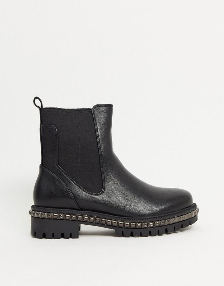 Simmi London Reye Chunky Flat Ankle Boots With Studding In Black