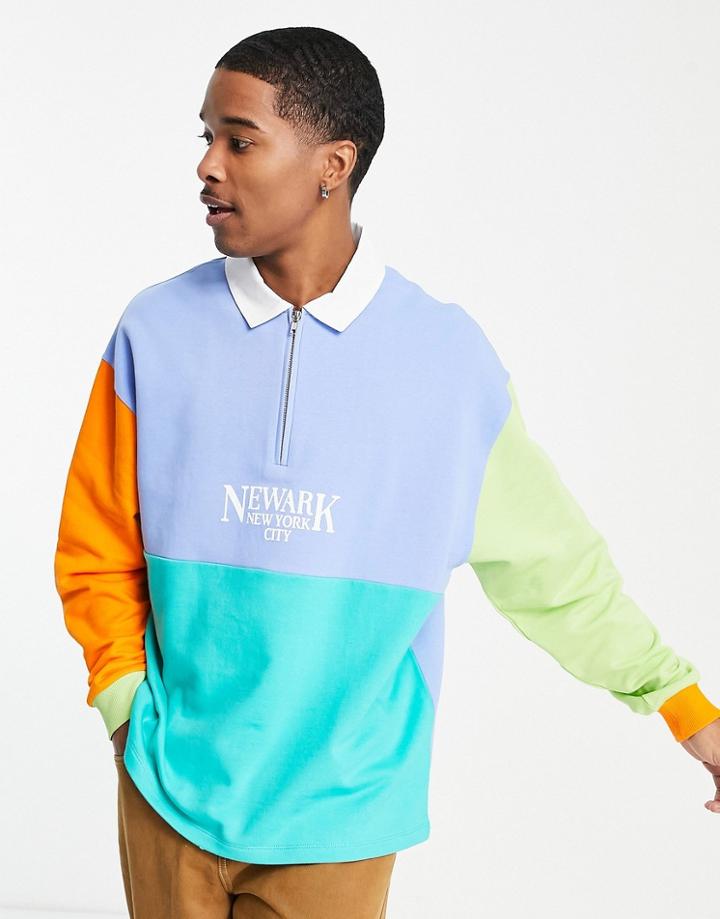 Asos Design Oversized Rugby Half Zip Sweatshirt In Bright Color Blocking-multi