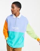 Asos Design Oversized Rugby Half Zip Sweatshirt In Bright Color Blocking-multi