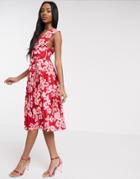 Asos Design Floral Printed Self Belt Midi Dress-multi