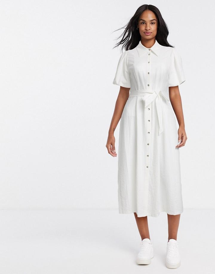 River Island Short Sleeve Midi Shirt Dress In White