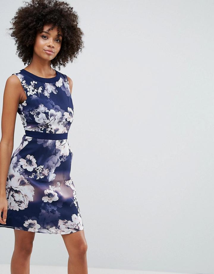 Little Mistress Rose Print Shift Dress - Navy