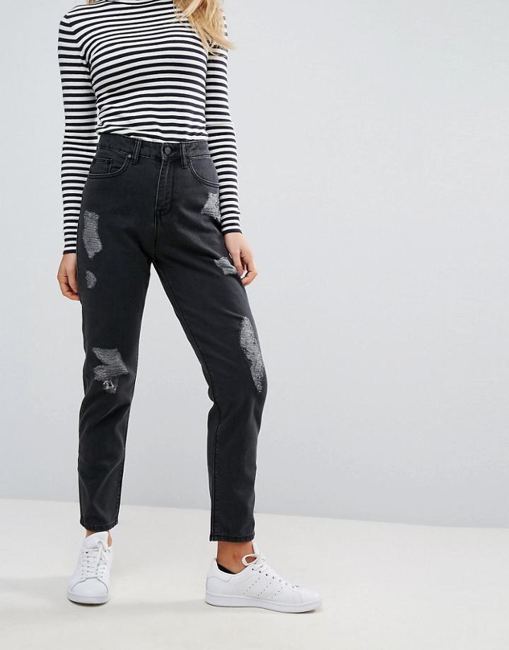 Waven Elsa Destroyed Mom Jeans - Black