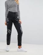 Waven Elsa Destroyed Mom Jeans - Black