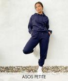 Asos Design Petite Tracksuit Hoodie / Slim Jogger With Tie In Organic Cotton In Navy