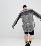 Asos Design Plus Festival Overhead Paisley Printed Shirt With Fringing - Black
