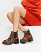 New Look Chunky Flat Boot In Leopard - Stone