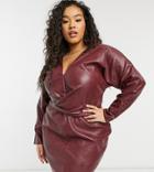 Asos Design Curve Batwing Pu Mini Dress With Wrap Waist In Black