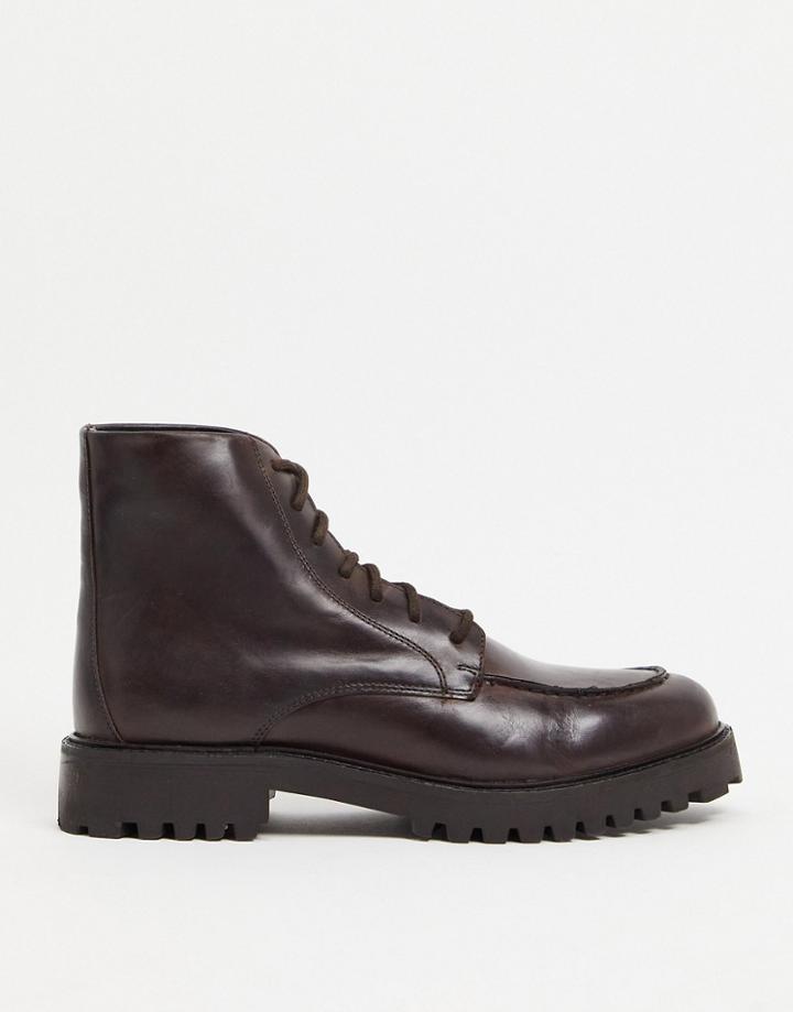 Walk London Sean Heritage Boots In Brown Waxy Leather