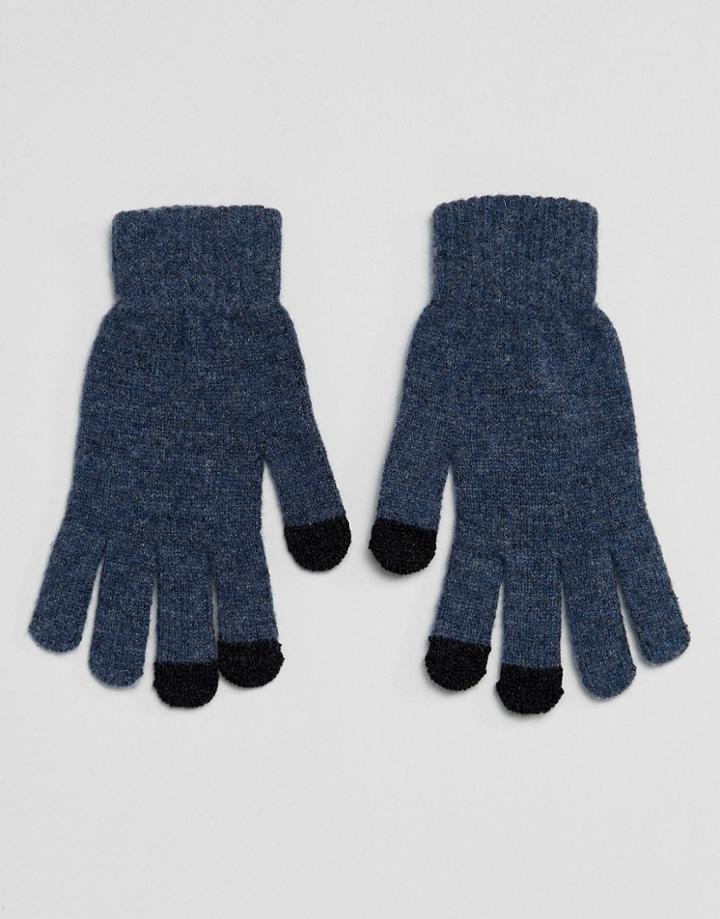 Asos Touchscreen Gloves In Denim Blue Lambswool - Blue