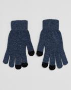 Asos Touchscreen Gloves In Denim Blue Lambswool - Blue