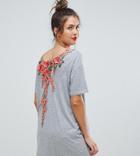 Asos Design Maternity T-shirt Dress With Rose Embroidery - Gray