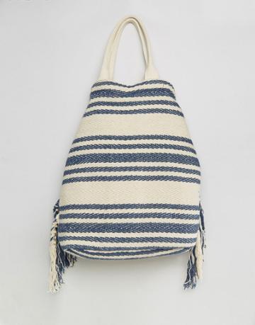 America & Beyond Indigo Striped Fringe Backpack - Blue