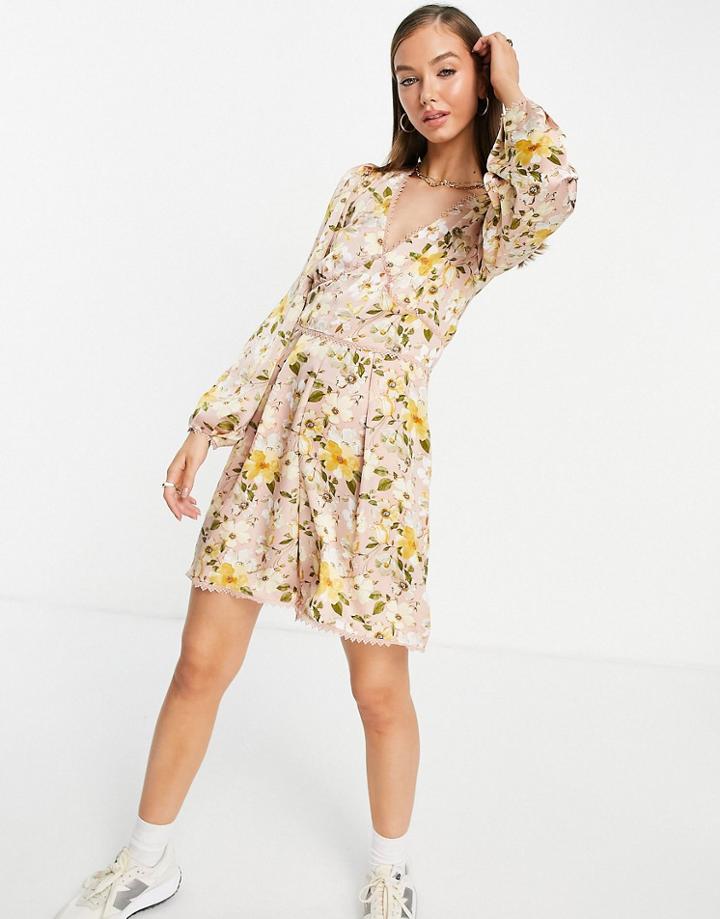 Vila Long Sleeve Romper In Floral Print-multi