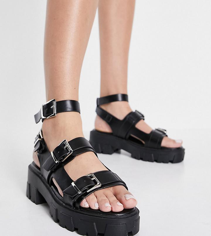Raid Wide Fit Prestone Chunky Heeled Sandals In Black