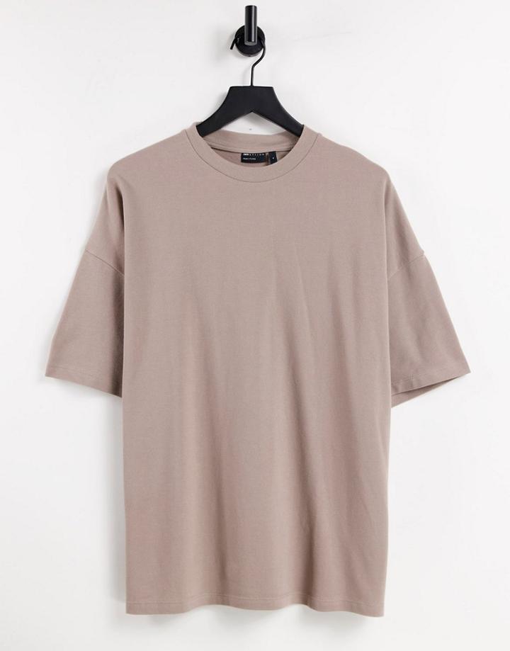 Asos Design Oversized Pique T-shirt In Light Brown