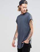 Asos Super Longline T-shirt With Cap Sleeve And Curve Hem In Ebony - Ebony