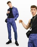 Asos Design Smart Slim Sweatpants With Blue Abstract Print-blues