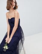Asos Design Bridesmaid Bandeau Tulle Maxi Dress - Navy