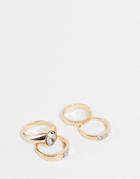 Asos Design Pack Of 4 Rings In Engraved And Crystal Designs In Gold Tone