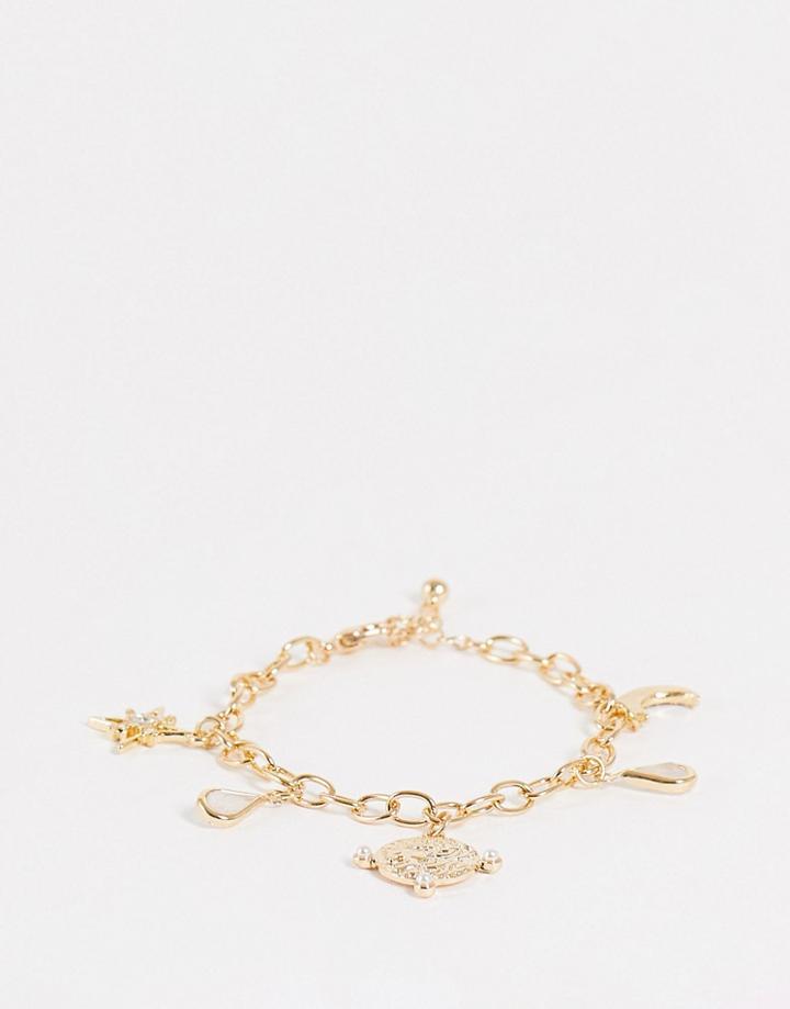 Asos Design Bracelet With Celestial Charms In Gold Tone