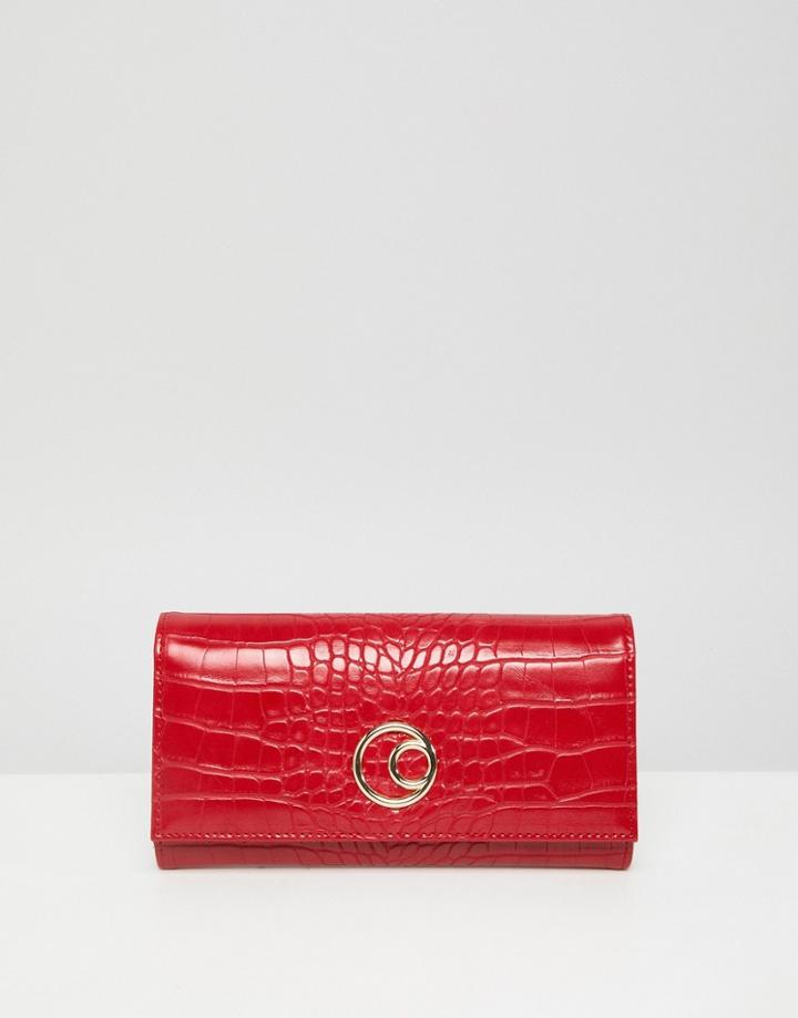 Asos Design Double Circle Croc Foldover Purse - Red
