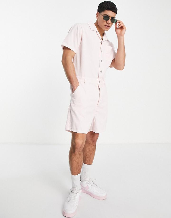 Asos Design Short Boilersuit In Pink Corduroy
