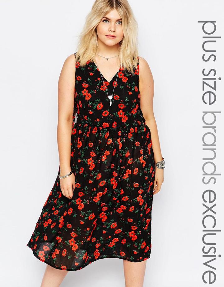 Alice & You Red Floral Midi Dress - Black