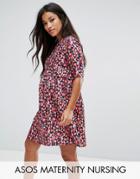 Asos Maternity Nursing Double Layer Dress In Pink Pretty Print - Pink