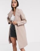 Asos Design Smart Coat With Wrap Front Detail In Pink - Pink