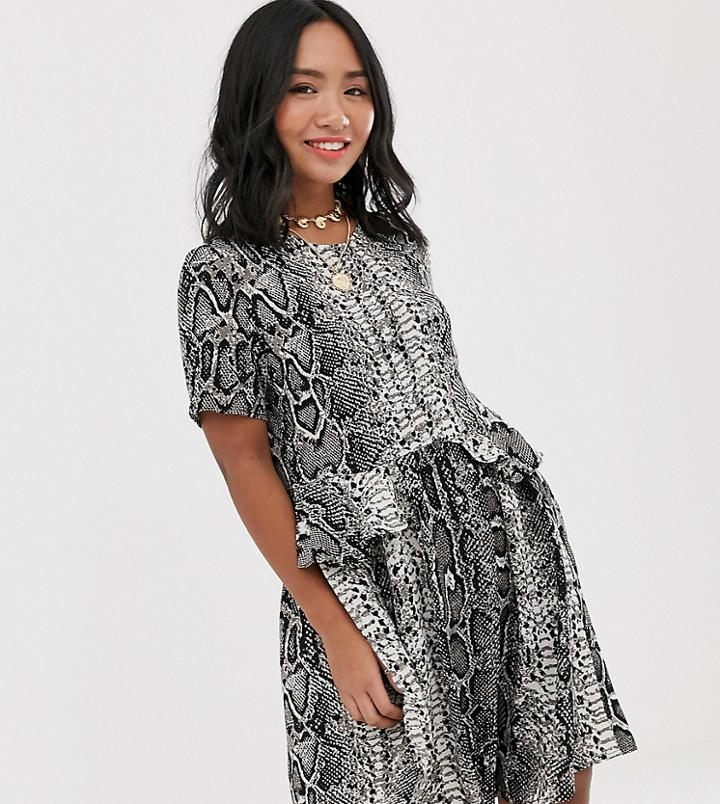 Vero Moda Petite Snake Print Button Through Smock Dress-multi