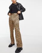 Asos Design Wide Leg Smart Pants With Geo Print-brown