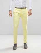 Asos Wedding Super Skinny Smart Pants With Turn Up - Yellow