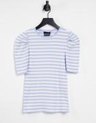 Pieces T-shirt With Puff Sleeves In Blue Stripe-multi