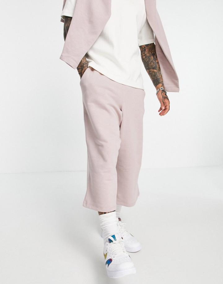 Asos Design Oversized Wide Leg Cropped Sweatpants In Pink - Part Of A Set