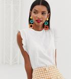 Mango T Shirt With Frill Sleeves In White - White