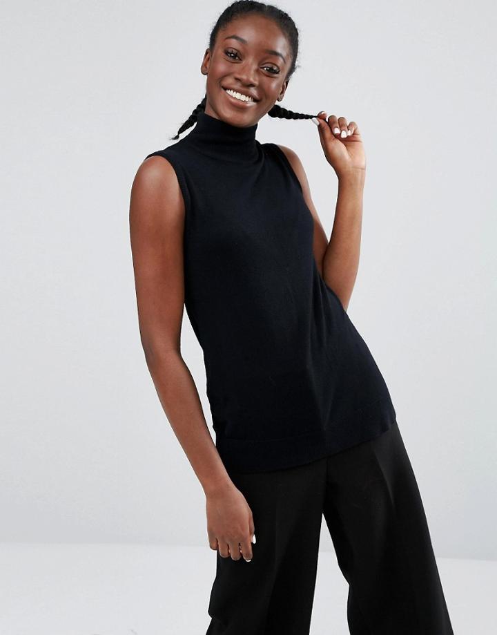 Monki High Neck Low Arm Tank - Black