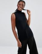 Monki High Neck Low Arm Tank - Black