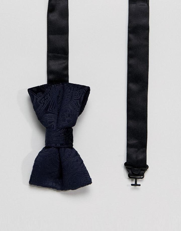 Moss London Bow Tie In Velvet Paisley - Navy