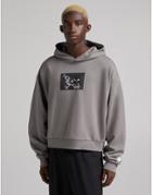 Bershka Cropped Hoodie With Front And Back Print In Charcoal-grey