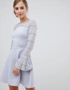 Asos Design Scuba Mini Dress With Embellished Sleeves And Back Detail - Silver