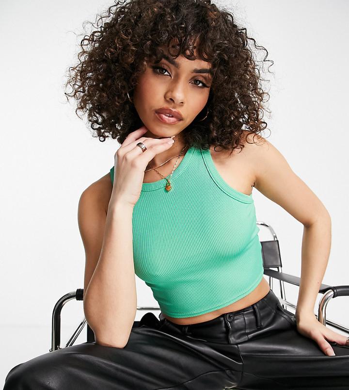 Missguided Basics Ribbed Sleeveless Crop Top In Green