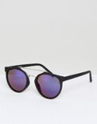 Jeepers Peepers Black Round Sunglasses With Blue Lens - Black